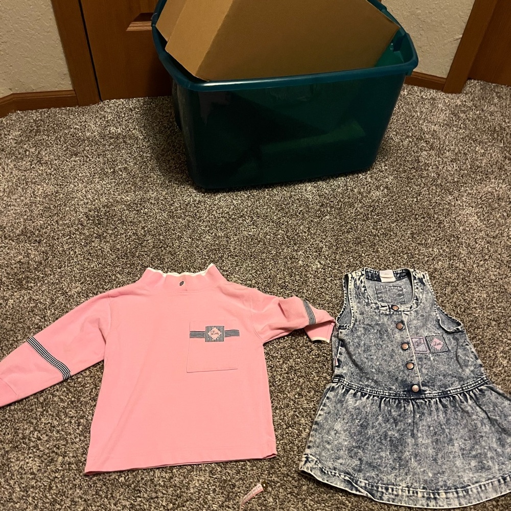 Vintage Little Levis Outfit Denim Jumper Dress Pink Shirt Acid Wash Girl 3T Jean - Picture 2 of 15
